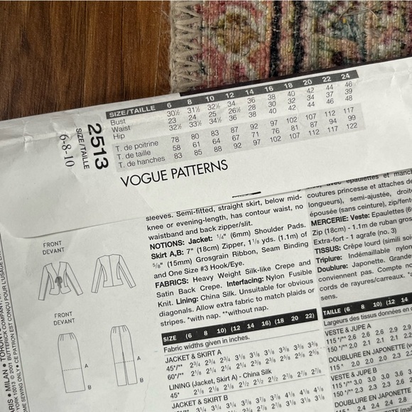 Vogue Guy Laroche 2513 VTG Sewing Pattern Tie-Front, Collarless Jacket & Skirt - Picture 4 of 5